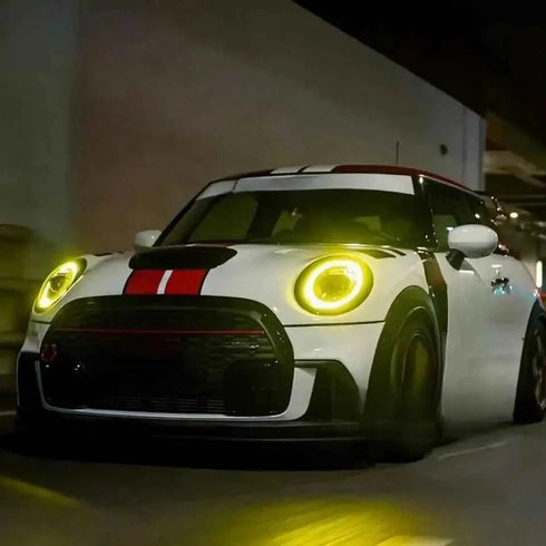white MINI cooper CSL YELLOW DAYTIME RUNNING LIGHTS LED head light| F54 | F55 | F56 | F57