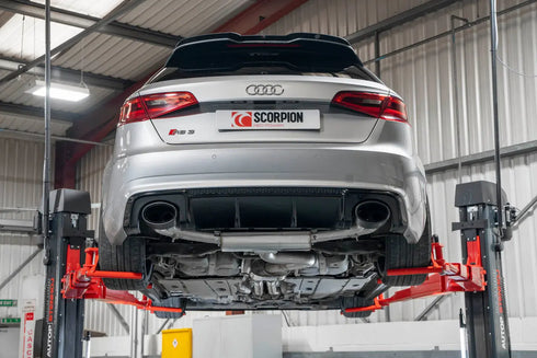 Scorpion Exhausts Resonated cat-back system with valves Valved RS3 8V Pre-Facelift 2015 - SAU106CF Scorpion Exhausts