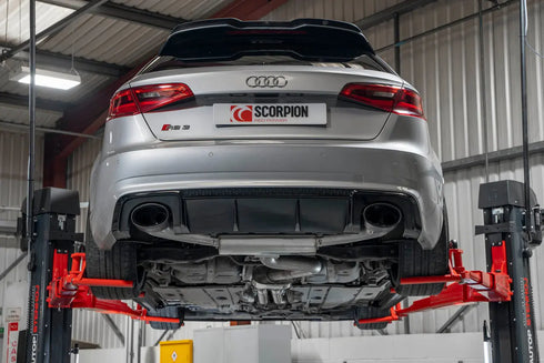 Scorpion Exhausts Resonated cat-back system without valves Non-valved RS3 8V Pre-Facelift 2015 - SAU107CF Scorpion Exhausts