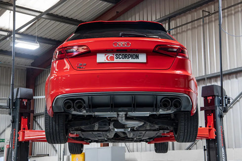 Scorpion Exhausts Resonated cat/gpf-back system with valves Valved S3 3-Door/Sportback 8V 2013 - SAU108CF Scorpion Exhausts