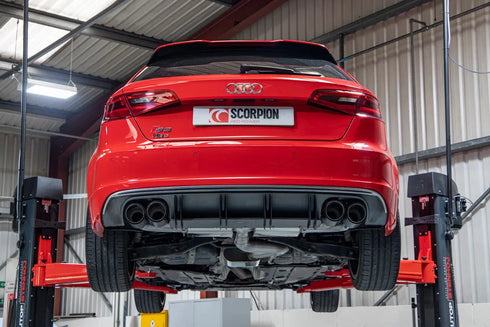 Scorpion Exhausts Resonated cat/gpf-back system without valves Non-valved S3 3-Door/Sportback 8V 2013 - SAU109CF Scorpion Exhausts