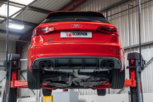 Scorpion Exhausts Non-resonated cat/gpf-back system with valves Valved S3 3-Door/Sportback 8V 2013 - SAUS108CF Scorpion Exhausts