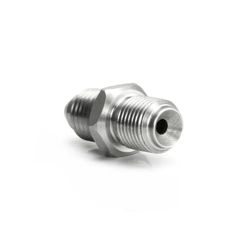 HEL Stainless Steel -4 AN Male to 7/16" x 24 Male Straight Adapter with 1.0mm Restriction for Turbo Oil Feeds HEL