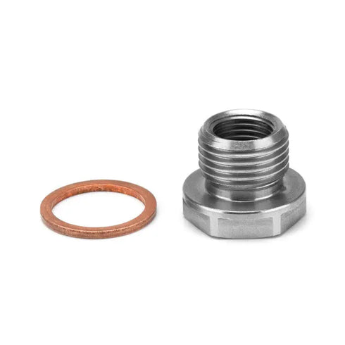 HEL Stainless Steel M14 x 1.25 Port Plug with M10 x 1.00 Sensor Port HEL