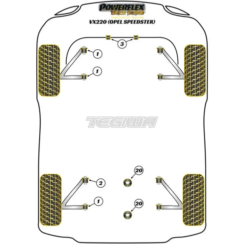 Powerflex Black Series Front and Rear Wishbone Bush Vauxhall Opel VX220 Speedster 00-05 Powerflex