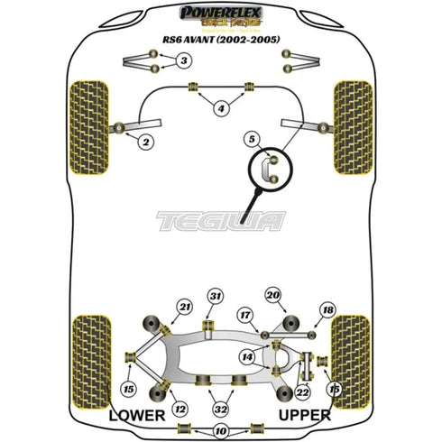Powerflex Black Series Front Tie Bar Rear Bush Audi A6 S6 RS6 C5 Avant 97-05 Powerflex