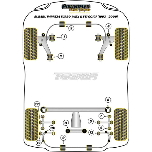 Powerflex Black Series Front Wishbone Front Bush Subaru Impreza Turbo Inc WRX STi GC GF 93-00 Powerflex