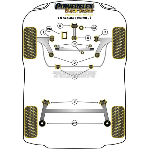 Powerflex Black Series Lower Engine Mount Large Bush 30mm Oval Bracket Ford Fiesta Mk7 Inc ST 08-17 Powerflex