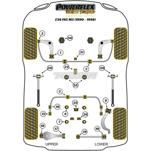 Powerflex Black Series Rear Shock Top Mount Bracket and Bush 10mm BMW 3 Series E36 Inc M3 90-98 Powerflex