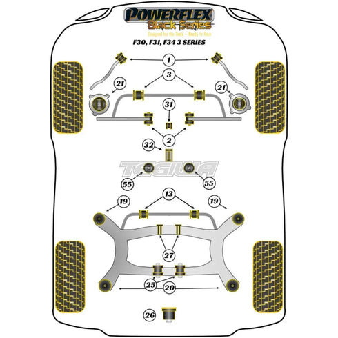 Powerflex Black Series Rear Subframe Front Mounting Bush Anti-Squat Track/Msport BMW 3 Series F30 F31 F34 F80 F3X Sedan Touring GT 11-18 Powerflex