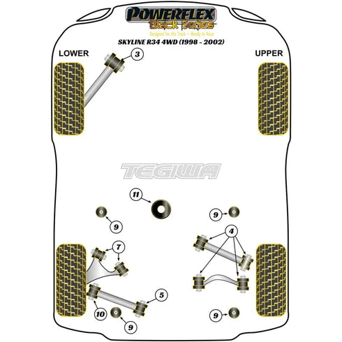 Powerflex Black Series Rear Subframe Mounting Bush Nissan Skyline R34 4WD Inc GT-R 25GT4 98-02 Powerflex