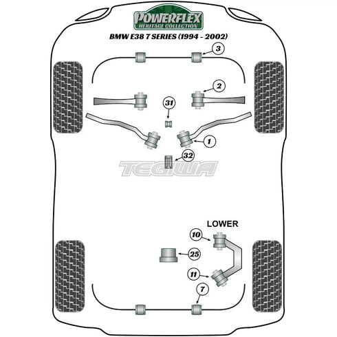 Powerflex Heritage Series Front Anti Roll Bar Mounting Bush 22.5mm BMW 7 Series E38 94-02 Powerflex