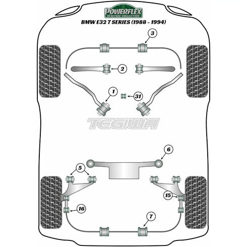 Powerflex Heritage Series Rear Anti Roll Bar Mounting Bush 15mm BMW 7 Series E32 88-94 Powerflex