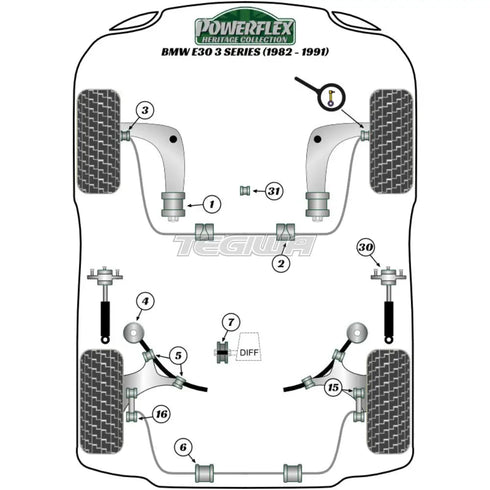Powerflex Heritage Series Rear Shock Top Mount Bracket and Bush 10mm BMW 3 Series E30 Inc M3 82-91 Powerflex