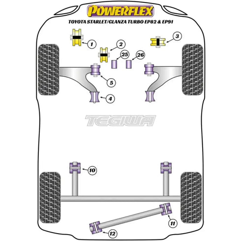 Powerflex Road Series Front Engine Mount Standard Toyota Starlet GT Turbo EP82 Glanza V EP91 90-99 Powerflex
