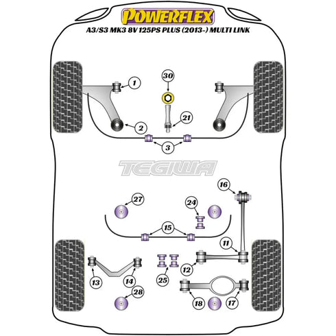 Powerflex Road Series Front Wishbone Front Bush Audi A3 S3 RS3 8V MK3 125PS plus Multi Link 13-20 Powerflex