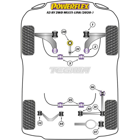 Powerflex Road Series Front Wishbone Rear Bush Audi A3 S3 RS3 8Y MK4 FWD Multi-Link 20+ - PFF3-1302 Powerflex