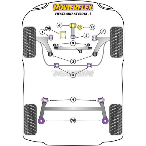Powerflex Road Series Lower Engine Mount Small Bush 30mm Oval Bracket Ford Fiesta Mk7 Inc ST Mk7.5 Facelift Inc 08-17 - PFF19-2002 Powerflex