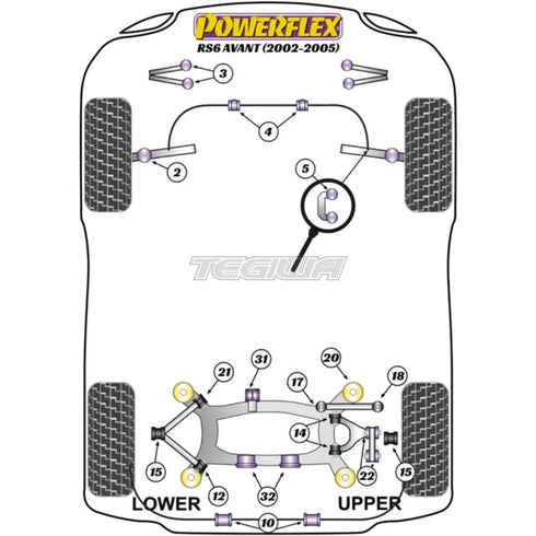 Powerflex Road Series Rear Anti Roll Bar Bush 15mm Audi A6 S6 RS6 C5 Avant 97-05 Powerflex