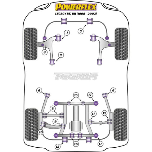 Powerflex Road Series Rear Anti Roll Bar To Chassis Bush 17mm Subaru Legacy BE BH 98-03 Powerflex