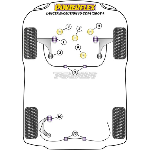 Powerflex Road Series Rear Anti Roll Bar To Chassis Bush 25mm Mitsubishi Lancer Evolution X CZ4A 10 16 05-07 Powerflex