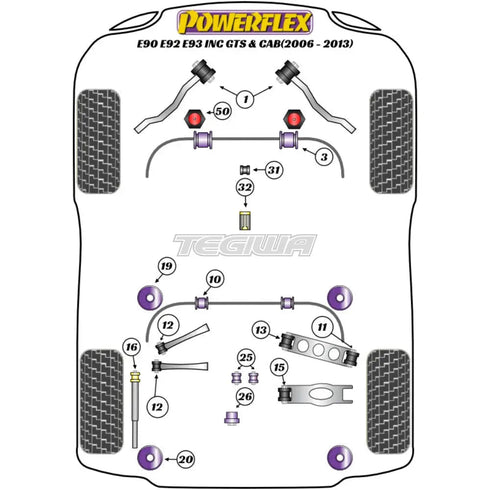 Powerflex Road Series Rear Diff Rear Mounting Bush BMW 3 Series E90 E91 E92 E93 E9X M3 Inc GTS Cab 05-13 Powerflex