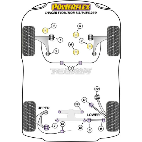Powerflex Road Series Rear Lower Control Arm Outer Bush Mitsubishi Lancer Evolution VII VIII IX Inc 260 01-07 Powerflex