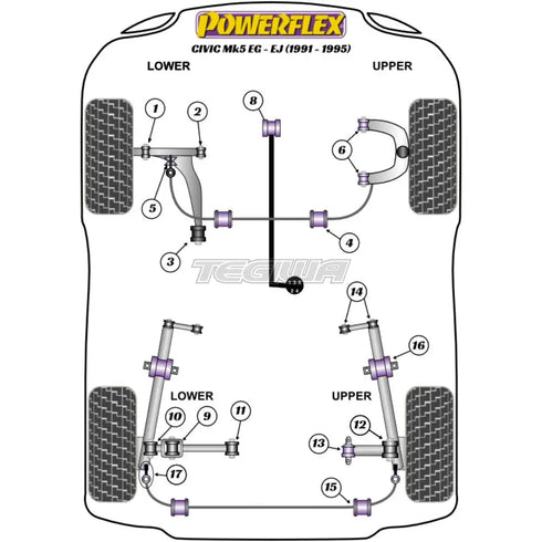 Powerflex Road Series Rear Lower Shock Mounting Bush Honda Civic EG-EJ Inc CRX del Sol 91-95 Powerflex