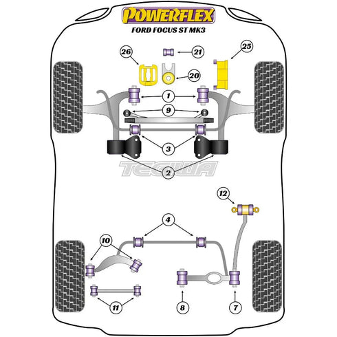Powerflex Road Series Rear Lower Track Control Arm Outer Bush Ford Focus Mk3 Inc ST Inc RS 11-18 Powerflex