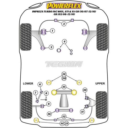 Powerflex Road Series Rear Lower Track Control Inner Bush Subaru Impreza GR GH WRX Inc STI 07-14 Powerflex