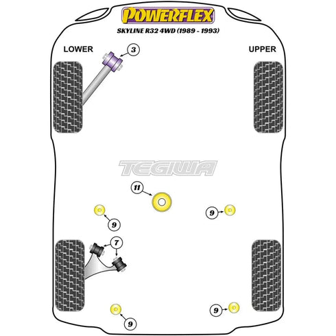 Powerflex Road Series Rear Subframe Bush Insert Nissan Skyline R32 4WD Inc GT-R GTS-4 89-93 Powerflex