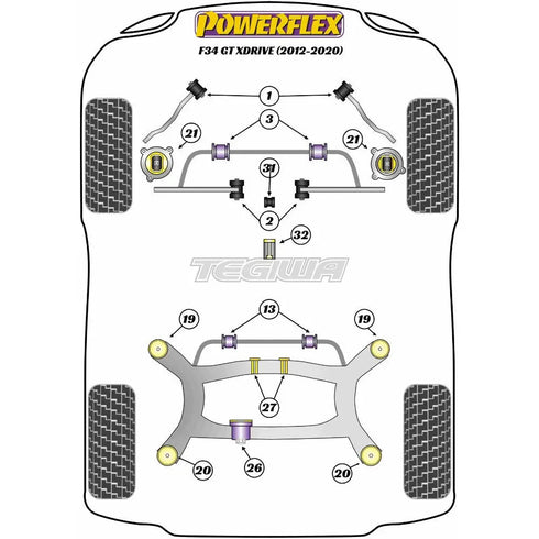 Powerflex Road Series Rear Subframe Front Mounting Bush Anti-Squat Fast Road BMW 3 Series F30 F31 F34 F80 GT xDrive 11-20 Powerflex