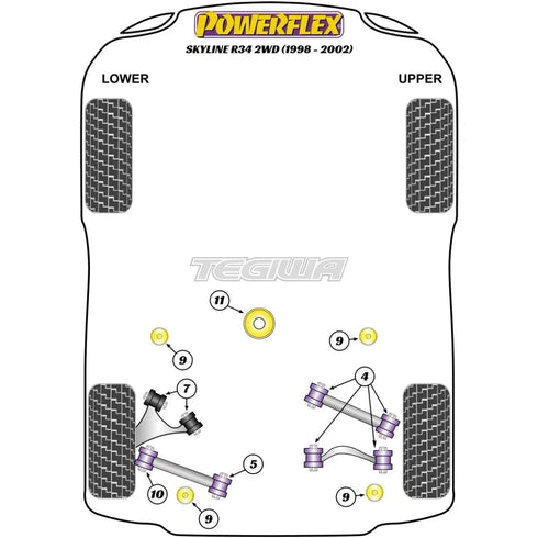 Powerflex Road Series Rear Subframe Mounting Bush Nissan Skyline R34 2WD Inc 25GT 25GTT GTV 98-02 Powerflex