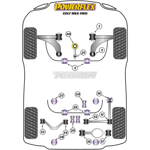 Powerflex Road Series Rear Subframe Rear Mounting Bush Volkswagen Golf MK8 R 4WD 20 20+ Powerflex