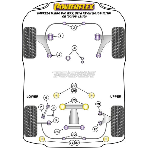 Powerflex Road Series Rear Upper Arm Inner Front Bush ADJUSTABLE Subaru Impreza GR GH WRX Inc STI 07-14 Powerflex